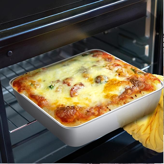 LIANYU 9 x 9 Inch Square Baking Cake Pan Set of 3, Stainless Steel Brownie Bread Cake Molds, Square Bakeware for Lasagna Pie, Oven & Dishwasher Safe