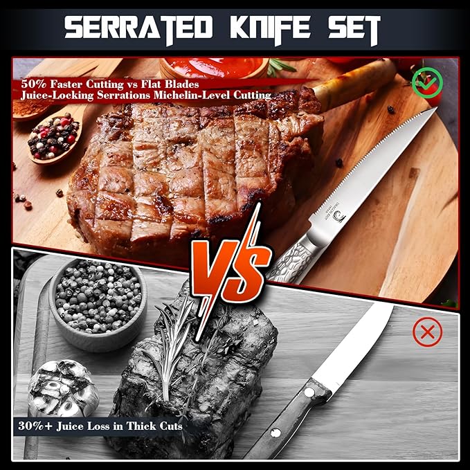 DRAGON RIOT Steak Knives Set of 2，Japanese Stainless Steel Steaks Knife With Serrated Edge Dinner Knife Diswasher Safe Steak Knives with Box