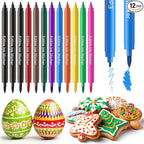 Jewem Edible Markers for Cookie Decorating,12Pcs Food Coloring Pens, Double Side Food Grade Pens with Fine & Thick Tip for Decorating Fondant, Cakes, Cookies, Easter Eggs, Frosting, Macaron, Halloween, Christmas