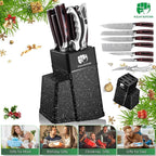 FULLHI 8pcs block Knife Set,chef's Knves Set with Block and Sharpener, Kitchen Knife Set,Multi-colour Handle, Gifts for Men Women