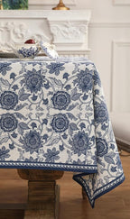 patdrea Designer Vintage Blue Rectangle Tablecloth,Linen Anti-Wrinkle Paisley Pattern Farmhouse Table Cloth,Decor Table Cover Cloth for Kitchen Dining,Christmas,Thanksgiving,55"x87"-Lantang a