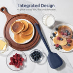 600℉ Heat Resistant Silicone Turner: U-Taste 13.6in Solid Kitchen Spatula Flipper, BPA Free Flexible & Thin Seamless Cooking Utensil for Flipping Egg, Pancake in Nonstick Cookware(Midnight Blue)