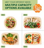 100 Piece (50 Pack) Meal Prep Containers Reusable - 2 Compartment 32 oz Cornstarch Snack Containers with Lids - Plastic Food Storage Salad Containers - To Go Lunch Box - Microwave & Freezer Safe