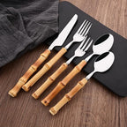Dessert Spoon Set with Bamboo Handle, 8-Piece Stainless Steel Shiny Silver Dessert Spoon, Natural Bamboo Cutlery, Creative Design Small Spoons for Home Restaurant, 6.65 inch, Handcrafted