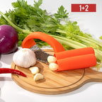 Li&Zhao Stainless Steel Garlic Press Rocker - Garlic Crusher Stainless Steel Garlic Mincer Tool Garlic Rocker with Garlic Peeler Garlic Smasher for Kitchen Cooking(Orange)