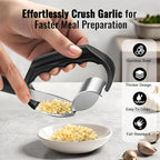 Garlic Press Rocker - Stainless Steel Garlic Crusher, 2-in-1 Easy Kitchen Gadget for Effortless Smashing
