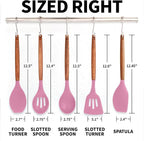 Zulay Kitchen Non-Stick Cooking Utensils Set with Authentic Acacia Wood Handles – 5-Piece Durable & Stylish Silicone Kitchen Utensils Set – Heat Resistant to 464°F – Pink
