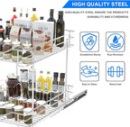 Fulgente Chrome Finish Pull Out Drawers Cabinet Organizer, Professional Large Wire Basket Frame 2 Tier Heavy Duty Slide Out Kitchen Storage Organizations Shelves Sliding Pantry 11"W x 18"D x 15.12"H