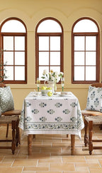 ISAENNE Designer White Linen Long Tablecloth Rectangle,Chinoiserie Floral Elegant Indoor Table Cloth,Fall Stain Proof Decor Tablecloths for Dining Thanksgiving Kitchen,63"*102"-Mosella F