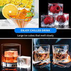 Large Ice Cube Tray for Whiskey 3 Pack, HANCELANT Big Silicone Square Ice Cube Mold with Removable Lid, 2'' Huge Square Ice Cubed Tray for Whisky and Cocktail(Grey)