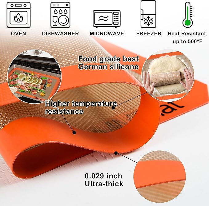 Silicone Baking Mats for Quarter Sheet - Best German Silicone - Non Slip Silicone Baking Sheet, Non Stick Reusable Silicone Mats for Baking, Oven Liner, Counter Mat