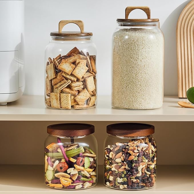 Sweejar Large Glass Candy Jar with Wooden Lid, 1 Gallon Glass Canister with Airtight Lid for Sugar/Flour Storage - 1 Pack