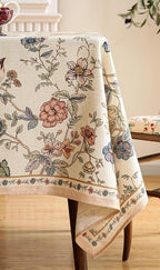 ISAENNE Designer French Light Beige Table Cloth for Rectangle Table,Linen Florals and Birds Pattern Tablecloth,Durable Decorative Tablecloths for Dining Thanksgiving Kitchen,55"*79"-Cornucopia