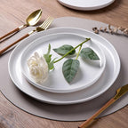 AmorArc Ceramic Dinnerware Sets for 4, 12 Pieces Handpainted Plates and Bowls Set with Rustic Terracotta Underside, Scratch Resistant Stoneware Dishes Set, Dishwasher & Microwave Safe, White