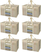 BALEINE 6-Pack Oversized Moving Bags with Reinforced Handles, Heavy-Duty Storage Tote Moving Supplies for Packaging, Camping (Color Stripe, 6-Pack)
