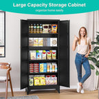 SISESOL Wide & Deep Metal Storage Cabinets with 2 Doors and 5 Shelves,Tall Storage Cabinet,Large Cupboard Closet,Pantry Storage Cabinet for Home,Kitchen,Dining/Living Room (Black, 72" H)