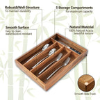 Silverware Organizer, 10 Inch Utensil Organizer Kitchen Drawer Organizer Acacia Silverware Holder Cutlery Tray Organizer in Drawer Flatware Organizer Tray(5 slots, Acacia）