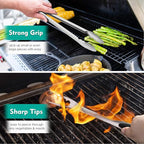 HaSteeL Grilling Utensil Set 18in, Stainless Steel BBQ Accessories Tools with Bag for Outdoor Cooking Camping, Heavy Duty Grill Spatula, Tong, Meat Fork, Basting Brush, Cleaning Brush, Man’s Gift