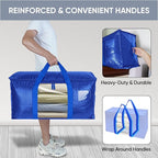 BALEINE 8-Pack Oversized Moving Bags with Reinforced Handles, Heavy-Duty Storage Tote Moving Supplies for Packaging, Camping (Blue w/Window, 8-Pack)