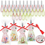 48 Sets 10 Inch Christmas Whisks Gifts DIY Fillable Christmas Tree Ornaments Xmas Colored Silicone Whisks for Cooking Heat Resistant Egg Beaters with Card Rope Bag for Candy Holder