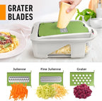 Mueller Pro-Series All-in-One, 12 Blade Mandoline Slicer for Kitchen, Food Chopper, Cucumber Slicer and Spiralizer, Cutter, Dicer, Grater, Gifts for Mom, Kitchen Essentials, White Sand/Green