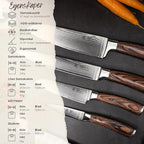 Wakoli EDIB 4-Piece Damascus Knife Set – Japanese Style Professional Kitchen Knives | Genuine Damascus Steel Blades with VG10 Core | Ergonomic Pakkawood Handles | Premium Chef Knife Gift Set