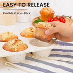 Vinino Jumbo Muffin Pan with Metal Reinforced Frame-2Pack, Silicone Cupcake Pan for Baking 6 Cup Jumbo Size, BPA Free Silicone Muffin Tray, Cupcake Baking Pan Molds for Oven Dishwasher Safe-Cream