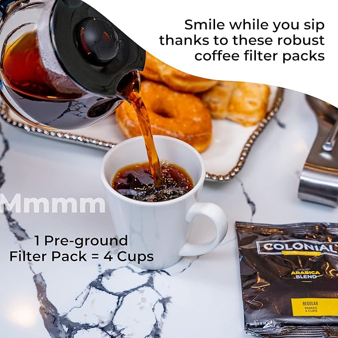 Colonial Coffee Roasters In-Room Hotel Ground Coffee Filter Portion Packs, Dark Roast, 0.50 Ounce (Pack of 50), Use with 4-Cup Drip Coffee Machine