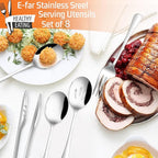 E-far Large Serving Utensils Set of 8, Stainless Steel 9.8 Inch Serving Spoons Slotted Spoon, 9.9 Inch Serving Fork, 9.4 Inch Serving Tong for Buffet Catering Banquet, Mirror Finish & Dishwasher Safe