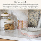 MACKENZIE-CHILDS Ceramic Farmhouse Canister, Kitchen Storage Container with Lid, Pink-and-White Rosy Check
