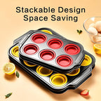 Silicone Muffin Pan, Silicone Cupcake Pan for Baking, 12 Cup Muffin Pans for Oven with Metal Frame, Non Stick Baking Cups with Press To Release Design, Cake Pop Mold, Egg Bites Mold, Red