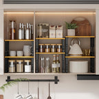 Kitchen Cabinet Organization Shelf，Set of 2 Height Adjustable Storage Racks，Stackable，Expandable，Countertop Shelves Organizer，Pantry Shelving（2PACKS/Medium/Black