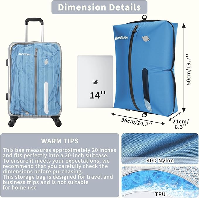 Vacuum Bag for Travel, Professional IPX8 Waterproof Reusable Vacuum Compression Bags for Travel Suitcases, Durable Space Saver Bag(2 Large,No Pump)