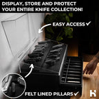 Premium Pocket Knife Display Case for 50 Knives - Extra Large Wooden Knife Organizer, Storage & Holder with Unique Pillars, 2 Drawers - Knife Collection Box - Handcrafted for Men