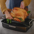 HAPPIELS 17 x 13 inch Roasting Pan with Rack, 20-25 lb Large Turkey Roasting Pan for Oven Non Stick, Turkey Roaster Pan with Rack, Roasting Pans, Turkey Pan, Deep Roast Pan, Prime Rib Roaster