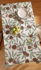 ISAENNE Designer Christmas Beige Linen Small Rectangular Tablecloth,Pinecones Pattern Indoor Tablecloths,Washable Decor Table Cloth for Dining Thanksgiving Kitchen Christmas,55"*71"-Carol B