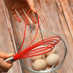 Flat Whisk Set,Stainless Steel 3 Pack 10''+11''+12'' Premium Sturdy-6 Silicone Heads Non Stick Wires Whisk for Blending Beating Stirring Kitchen Cooking Color Red by Jell-Cell