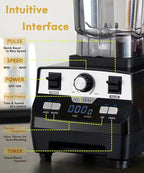 HECMAC 3-Peak HP Blender - 2200W Max/1400W Rated, 68oz BPA-Free Pitcher, 3 Programs, Self-Clean, Tamper - Smoothies, Ice Crush, Frozen Drinks, Food Prep - Home & Commercial, 110V