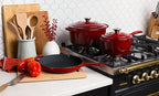 Larder & Vine 5-Piece Enameled Cast Iron Cookware Set - Includes 5.7 Quart Dutch Oven with Lid, 10.25 Inch Skillet, 2.2 Quart Saucepan with Lid (Cabernet)