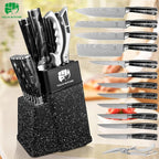 FULLHI 14pcs Block Knife Set, Chef's Knife Steak Knives Set with Block and Sharpener, Kitchen Knife Set, Multi-colour Handle, Gifts for Men Women
