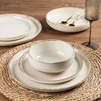 AmorArc Ceramic Dinnerware Sets with Pasta Bowls for 8, Handpainted Plates and Bowls Set with Rustic Terracotta Underside, Scratch Resistant Dishes Set, Dishwasher & Microwave Safe, 32 Pcs