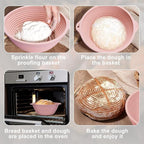 Upgraded Silicone Sourdough Bread Proofing Basket with Handles - Reinforced Rim Support, 9 Inch Non-Stick Round Dough Foldable Bowls for Sourdough Bread Baking, Oven & Dishwasher Safe-BPA Free (Pink)
