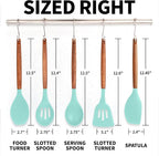 Zulay Kitchen Non-Stick Cooking Utensils Set with Authentic Acacia Wood Handles – 5-Piece Durable & Stylish Silicone Kitchen Utensils Set – Heat Resistant to 464°F – Aqua