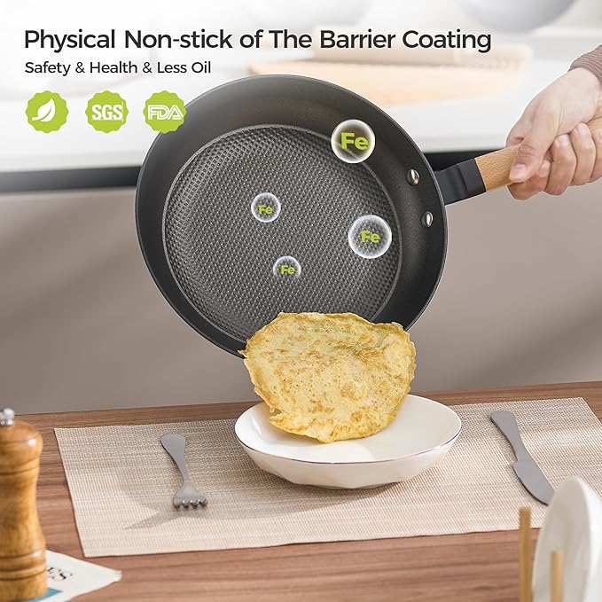 YUTANN 8&10&12 Inch Non-stick Cast Iron Skillet,Enameled Pre-seasoned Frying Pan with Detachable Handle,Lightweight,Dishwasher Oven Safe (500°F)