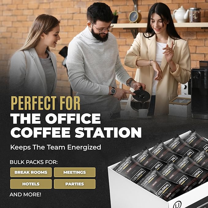 Colonial Coffee 32 Count Single Pot Coffee Packets – 100% Arabica Donut Shop Blend Medium Roast | Pre-Measured Frac Packs for 12 Cup Maker | Bulk Ground Gourmet Coffee for Home & Office