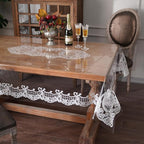 Rectangle Waterproof Clear Table Cover Protector Vinyl Table Cloth Oil Spill Proof Wipe Clean Lace Plastic Tablecloths for Dining Tables (White, 60 x 120 Inches)
