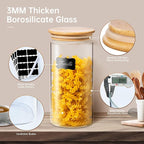 32oz & 21oz - 4 Pack Glass Jars with Bamboo Lids, Glass Pantry Storage Containers with Airtight Lids, Round Air Tigh Food Storage Canisters for Cereal, Pasta, Flour, Sugar, Best for Kitchen Organizer