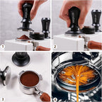 Espresso Tamper, Constant 30lb Coffee Tamper with double Calibrated Spring Loaded, Stainless Steel double spring loaded Coffee Tamper Fits for All Portafilters- Flat Base (58mm, BLACK)