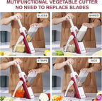 5 in 1 Safe Mandoline Slicer for Kitchen, Safe Vegetable Chopper with Paring Knife, Adjustable Thickness, Easy to Clean, Vegetable Slicer, Slicing, Strips, Shredding, Dicing, Chop (RoseRed)