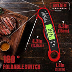 Meat Thermometer Digital - Instant Read Waterproof Food Thermometer with Backlight for Cooking, Grill, Candy, Kitchen & Stocking Stuffers for Men - Red